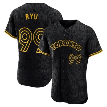 Authentic Hyun Jin Ryu Men's Toronto Blue Jays Black Snake Skin City Jersey