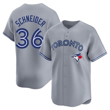 Limited Davis Schneider Men's Toronto Blue Jays Gray Away Jersey