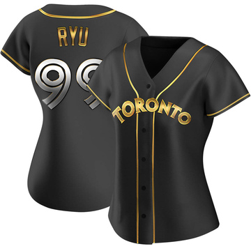 Replica Hyun Jin Ryu Women's Toronto Blue Jays Black Golden Alternate Jersey