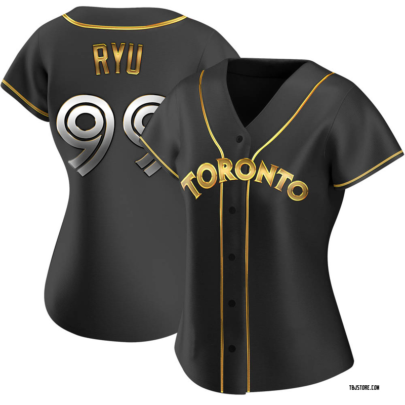 Replica Hyun Jin Ryu Women's Toronto Blue Jays Black Golden Alternate Jersey