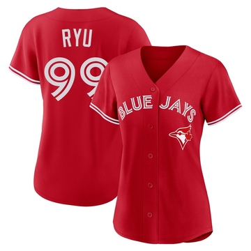 Replica Hyun Jin Ryu Women's Toronto Blue Jays Red Canada Day Jersey
