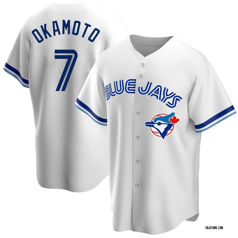 Replica Kazuma Okamoto Youth Toronto Blue Jays White Home Cooperstown Collection Jersey