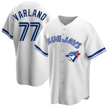 Replica Louis Varland Men's Toronto Blue Jays White Home Cooperstown Collection Jersey