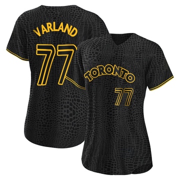 Replica Louis Varland Women's Toronto Blue Jays Black Snake Skin City Jersey