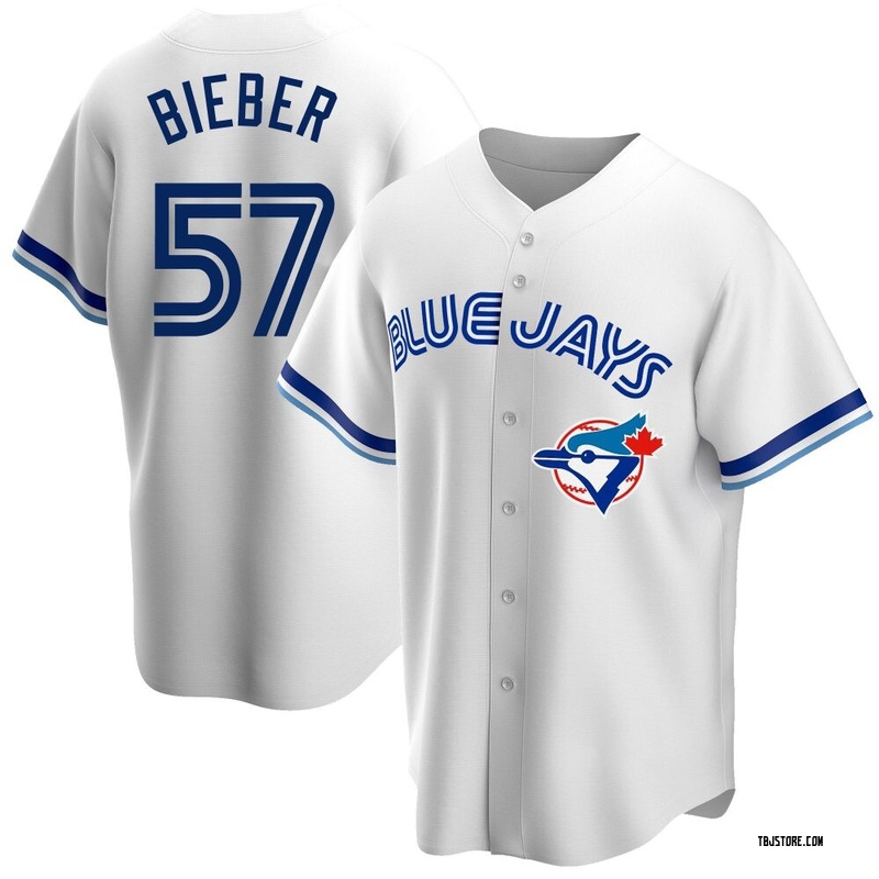 Replica Shane Bieber Youth Toronto Blue Jays White Home Cooperstown Collection Jersey